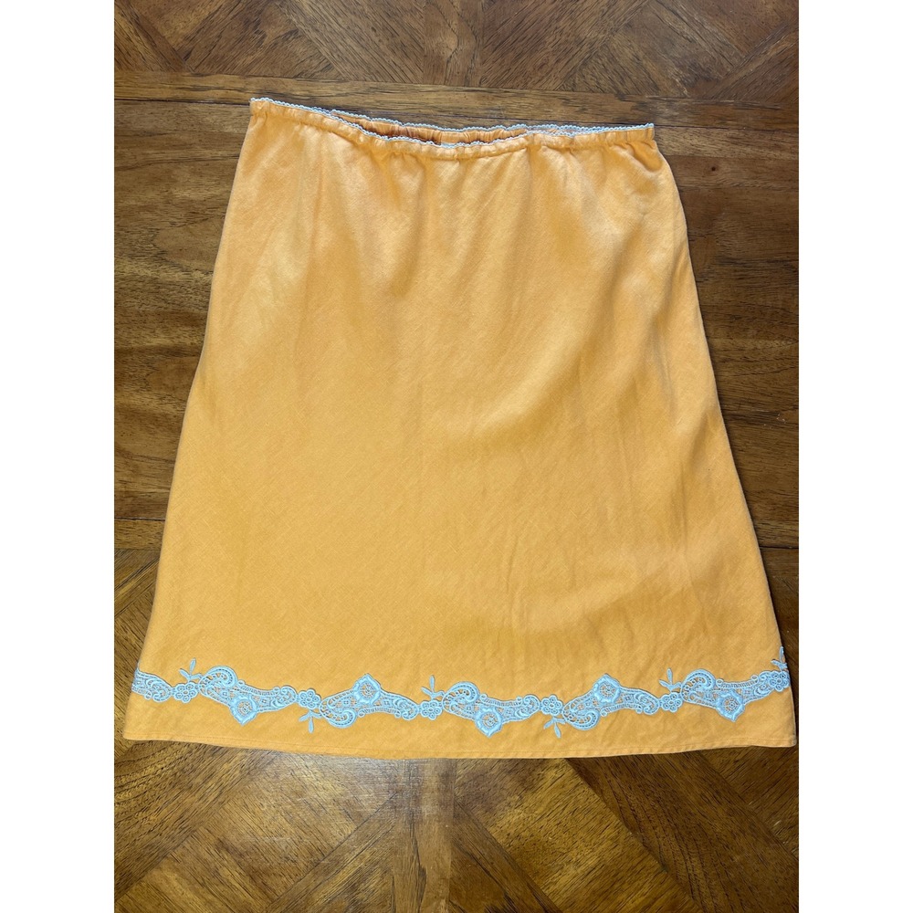 J. Jill Linen Skirt Orange Vintage Y2K Lace Trim Knee Length Marigold L